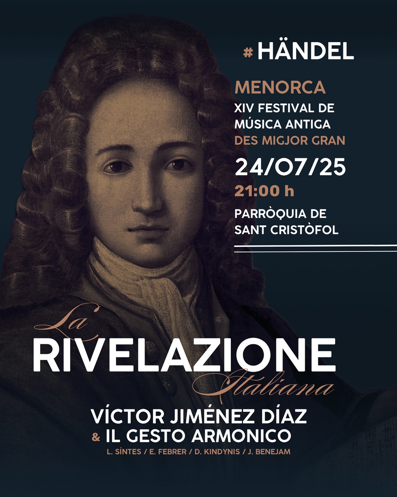 🏛️ Florencia, Roma, Nápoles y Venecia eran las capitales artísticas del mundo musical de aquel momento, y todas acabarían reconociendo el genio de quien sería llamado “El querido sajón”.  🧭 En 1706, un joven compositor alemán llamado Georg Friedrich Händel inicia su viaje hacia el corazón musical de Europa. Nacido en Halle, muestra talento desde muy temprano y se convierte en músico y compositor profesional antes siquiera de cumplir 20 años. Tras estrenar sus primeras óperas en Hamburgo, llega a Florencia invitado por los #Medici con el objetivo de consagrarse como compositor operístico.  🎭 Al llegar, la temporada florentina está dedicada a una ópera de Alessandro Scarlatti, el gran maestro napolitano, por lo que su oportunidad deberá esperar. Händel observa, escucha, aprende cohabitando con el maestro y bajo los mismos mecenas y patrones. Y así comienza su transformación: del lenguaje germánico a una nueva voz afectiva, teatral y mediterránea que lo convertirá en un creador universal, triunfando en las grandes capitales italianas y, después, en todo el mundo.  🪈🎶La rivelazione italiana reconstruye ese viaje iniciático a través de la música que Händel compuso en Italia, en diálogo con las obras de Scarlatti que marcaron su entorno. Una travesía de una hora sin pausa, con instrumentos originales y criterios históricos, que revive el pulso de una época donde la música era emoción, retórica y afecto.  🤗 ¡Os esperamos para vivir juntos este viaje sonoro por la Italia barroca! Será una noche irrepetible.  🎼✨ LA RIVELAZIONE ITALIANA
📯 @festivalmusicaantigaesmigjorn
🎻🎶Concierto inaugural: @il_gesto_armonico
📍 Es Migjorn Gran (Menorca)
⛪ Parròquia de Sant Cristòfol
🗓️ 24/07/2025 · 21h  🙏🏼 @consellinsularmenorca @bisbatmenorca @cultura_goib @ajmigjorngran  🔹 #LaRivelazioneItaliana #VíctorJiménezDíaz #IlGestoArmonico #IlCaroSassone #Haendel #Händel #Handel #MúsicaAntigua #MúsicaBarroca #MúsicaClásica #HändelEnItalia #AlessandroScarlatti #Sacarlatti #Menorca #Medici 
#FamiliaMedici #CardenalOttoboni #CardenalPamphilj #MecenazgoBarroco #Roma #Firenze #Napoli #Venezia #EsMigjornGran #Contratenor #Countertenor #OperaBarroca #FestivalMúsicaAntigaDesMigjornGran